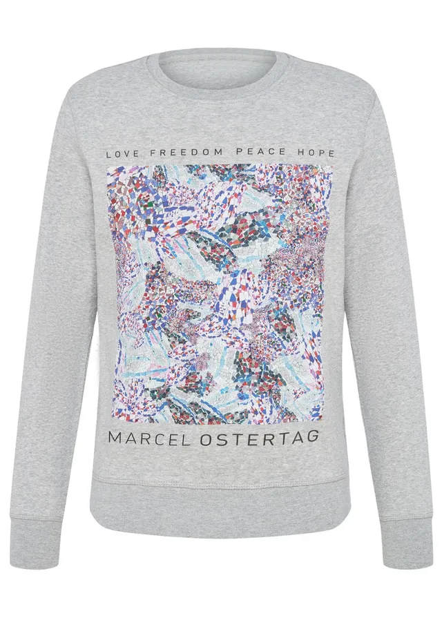 marcel-ostertag-sweatshirt-grey-mosaikprint-bio-baumwolle image 1