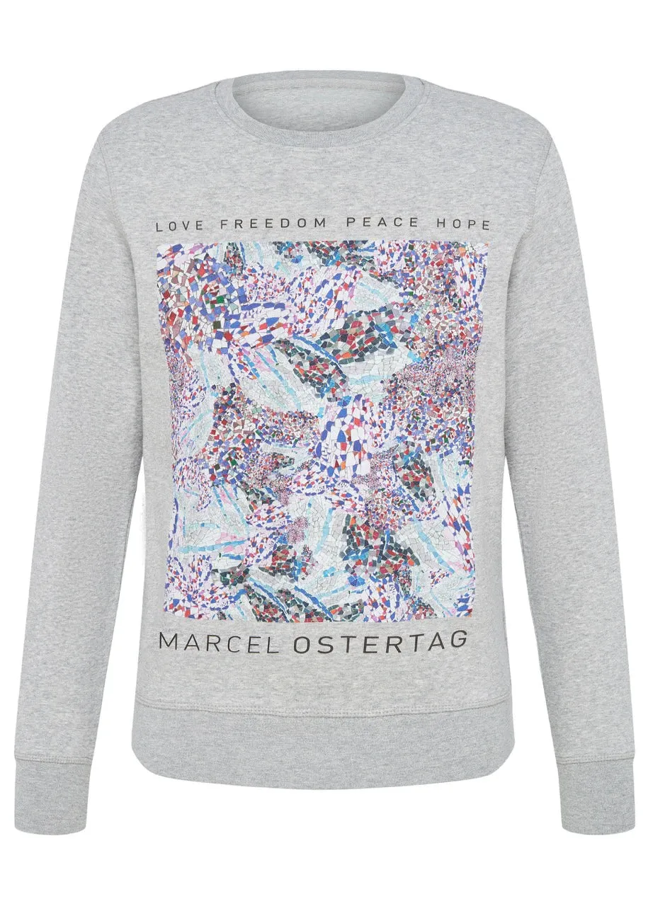 marcel-ostertag-sweatshirt-grey-mosaikprint-bio-baumwolle image 1