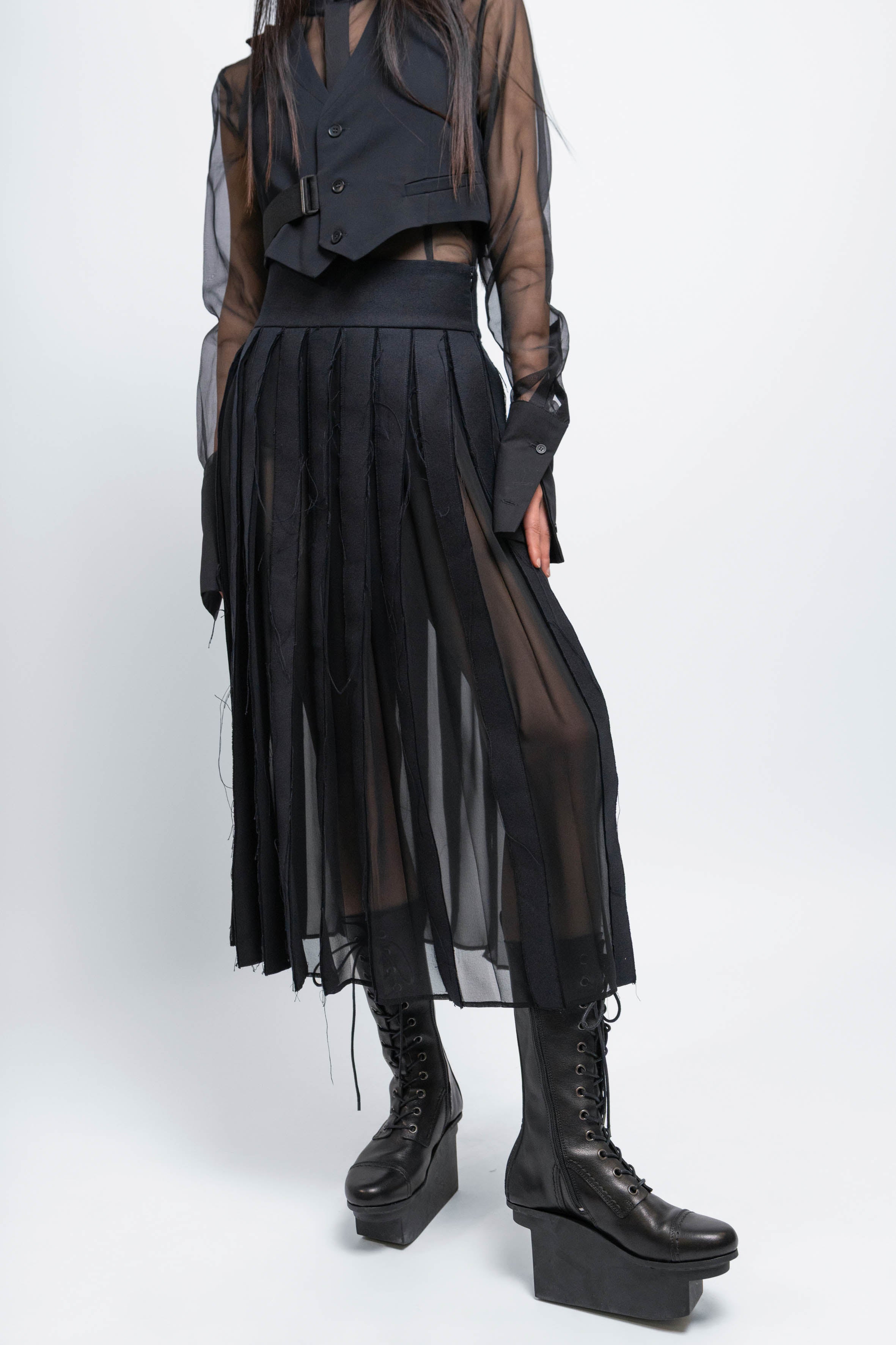 esther-perbandt-stripes-rock-damen-schwarz-midi-baumwolle image 6