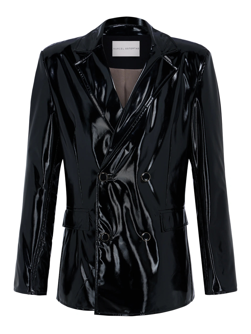 marcel-ostertag-lack-blazer-schwarz-doppelreiher-unisex image 1