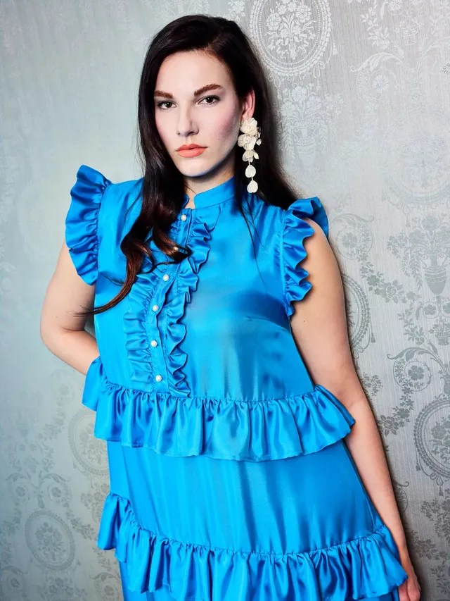 marcel-ostertag-paradise-midikleid-seide-blau-volants image 1