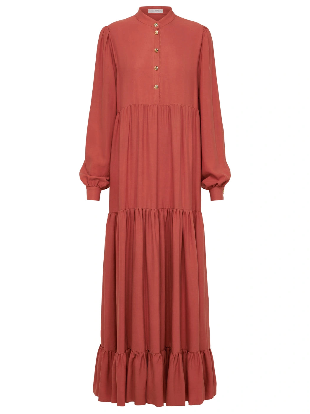 marcel-ostertag-damen-maxikleid-volant-rostrot-viskose image 1