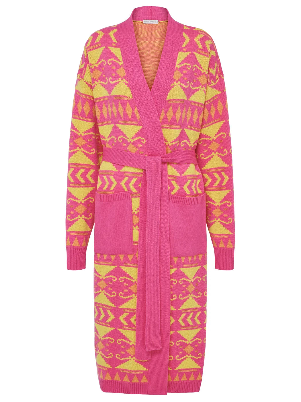 marcel-ostertag-damen-strickmantel-kaschmir-pink-gelb-ethno image 1