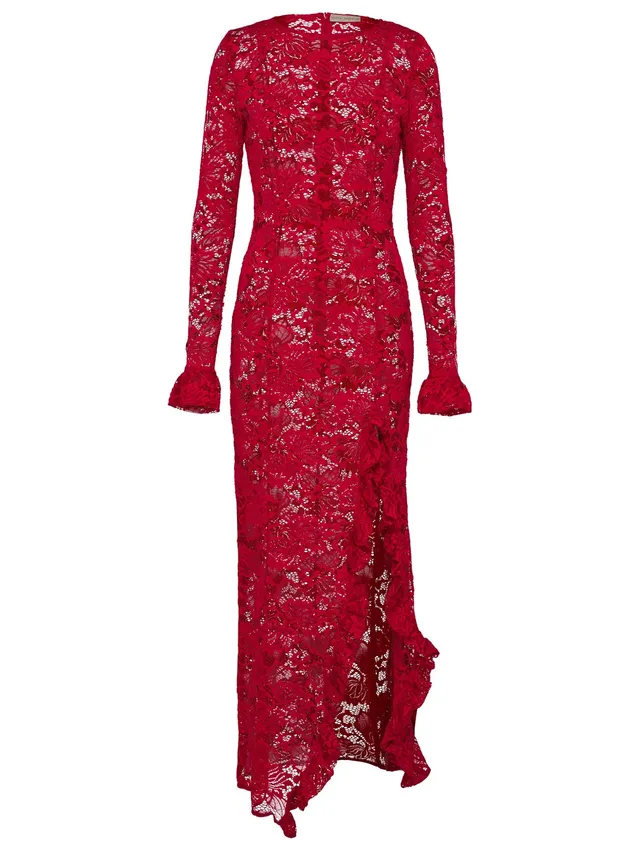 marcel-ostertag-midikleid-spitze-rot-mit-schlitz-gr-m image 1