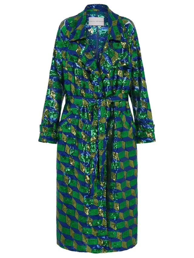 marcel-ostertag-damen-trenchcoat-paillette-gr-n-gr-e-s image 1