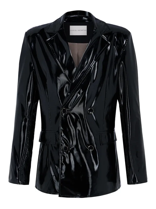 marcel-ostertag-lack-blazer-schwarz-doppelreiher-unisex image 1
