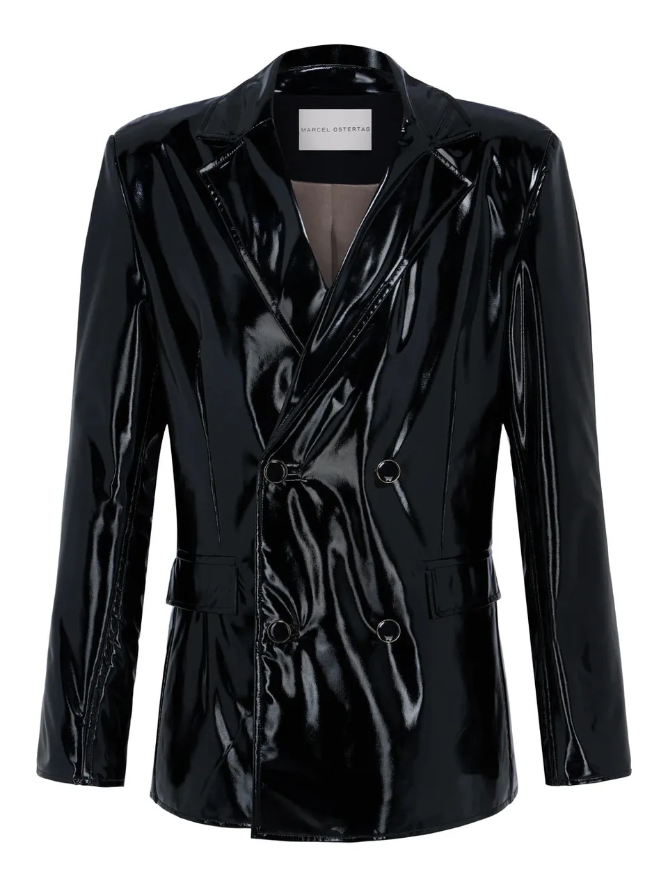 marcel-ostertag-lack-blazer-schwarz-doppelreiher-unisex image 1