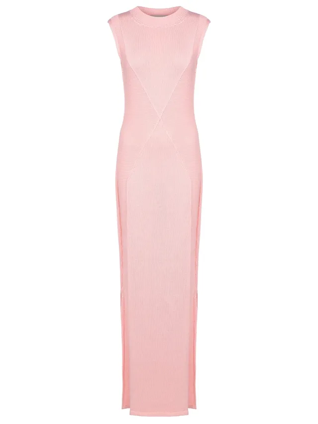 marcel-ostertag-strickkleid-rosa-baumwolle-seitenschlitz image 1