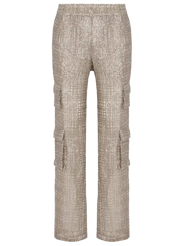marcel-ostertag-damen-cargohose-pailletten-gold-metallic image 1