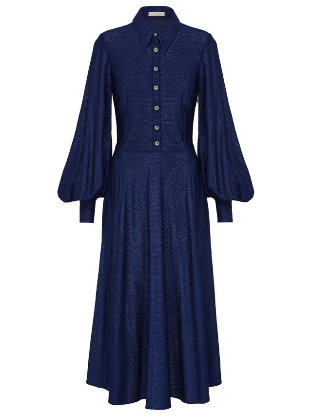 marcel-ostertag-damen-kleid-jersey-struktur-blau-xs-midi image 1