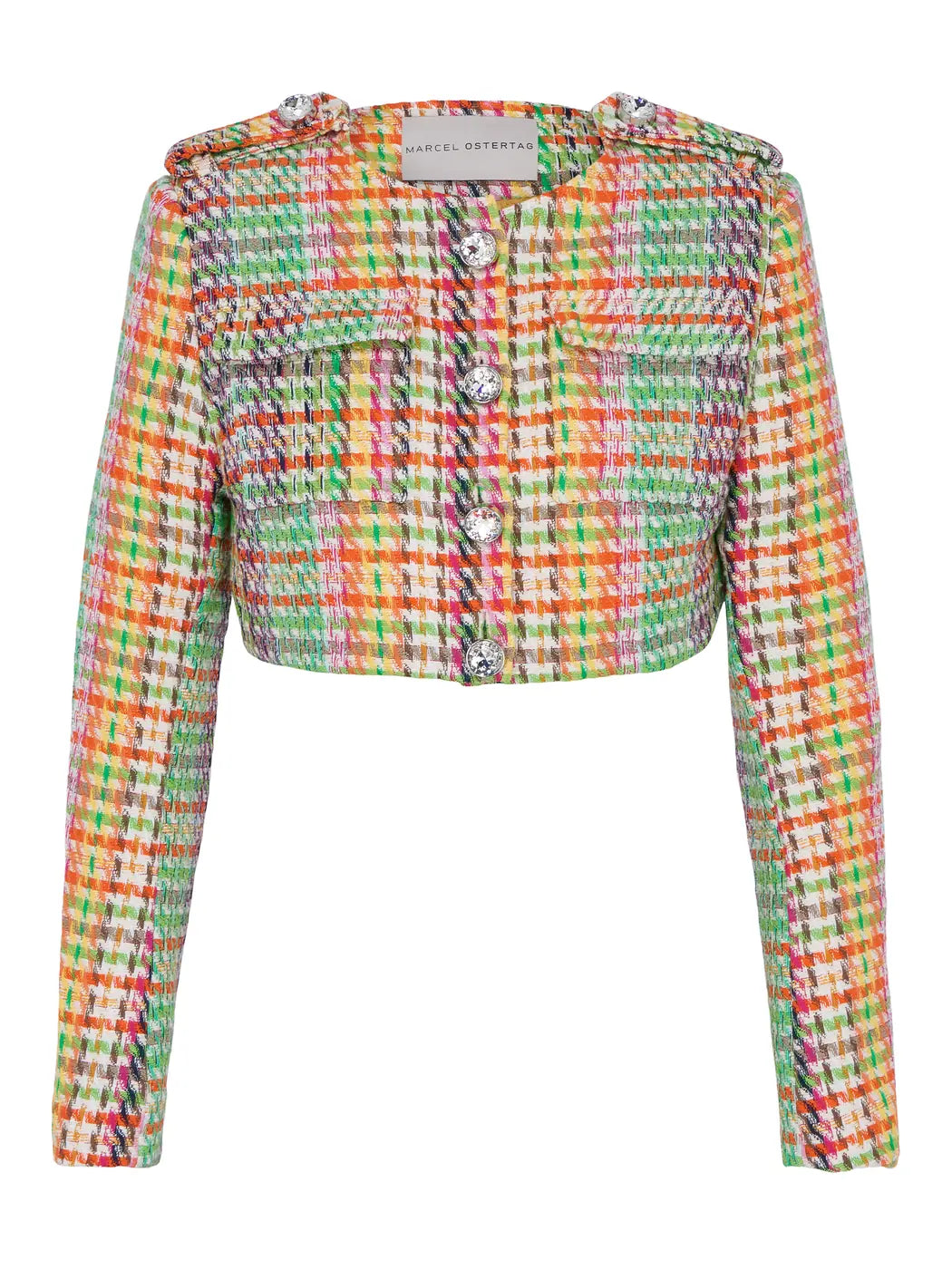 marcel-ostertag-damen-kurzjacke-tweed-multi-orange-hahnentritt image 1
