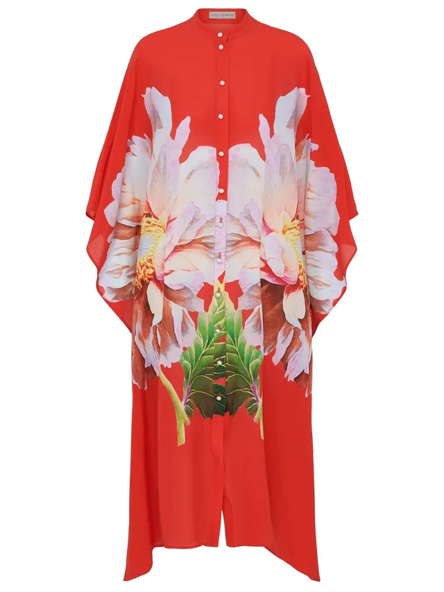 marcel-ostertag-dancing-flowers-kaftan-orange-seide image 1