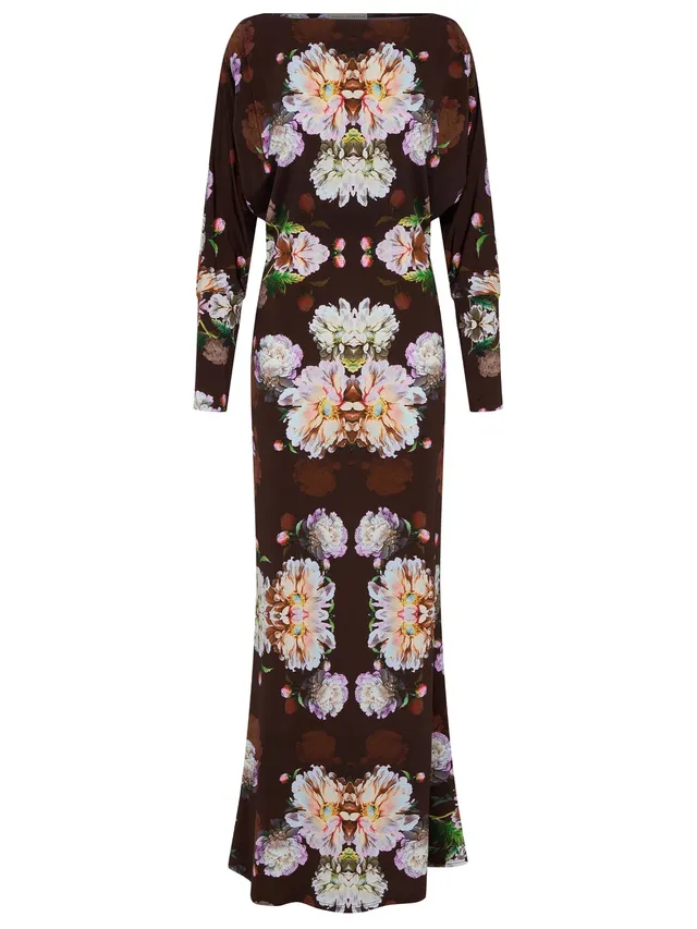 marcel-ostertag-dancing-flowers-stretchkleid-chocolate-braun image 1