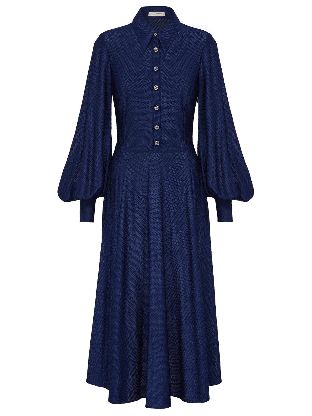marcel-ostertag-damen-kleid-jersey-struktur-blau-xs-midi image 1
