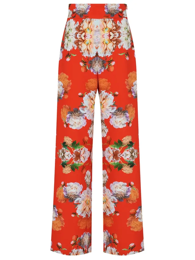 marcel-ostertag-dancing-flowers-hose-orange-weite-damenhose image 1