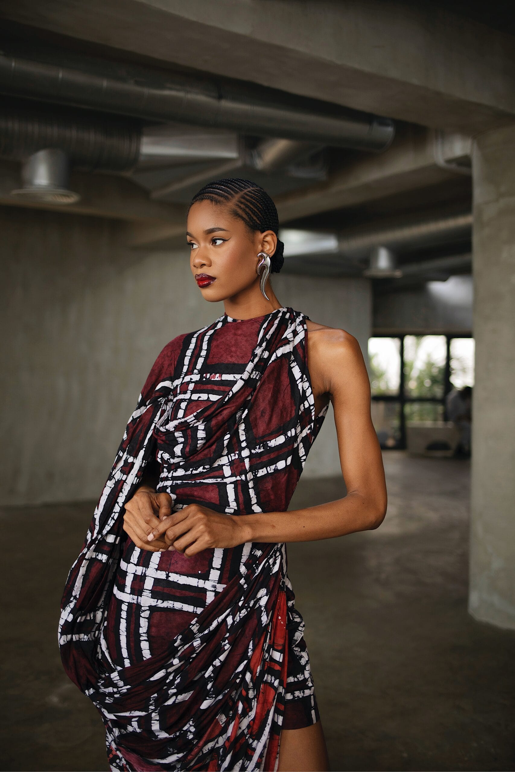 fruch-vivienne-dress-drapiertes-kleid-tartan-adire image 3