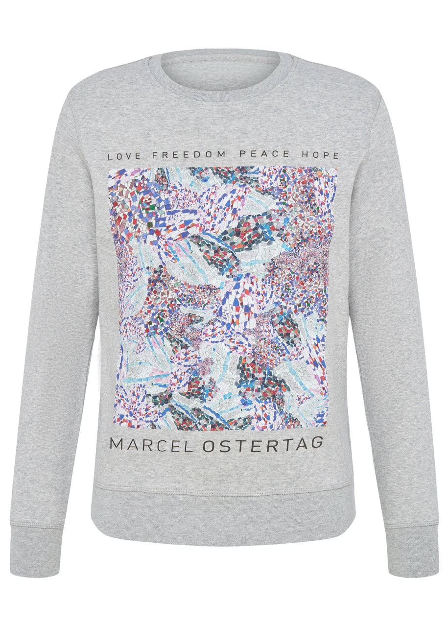 marcel-ostertag-sweatshirt-grey-mosaikprint-bio-baumwolle image 1