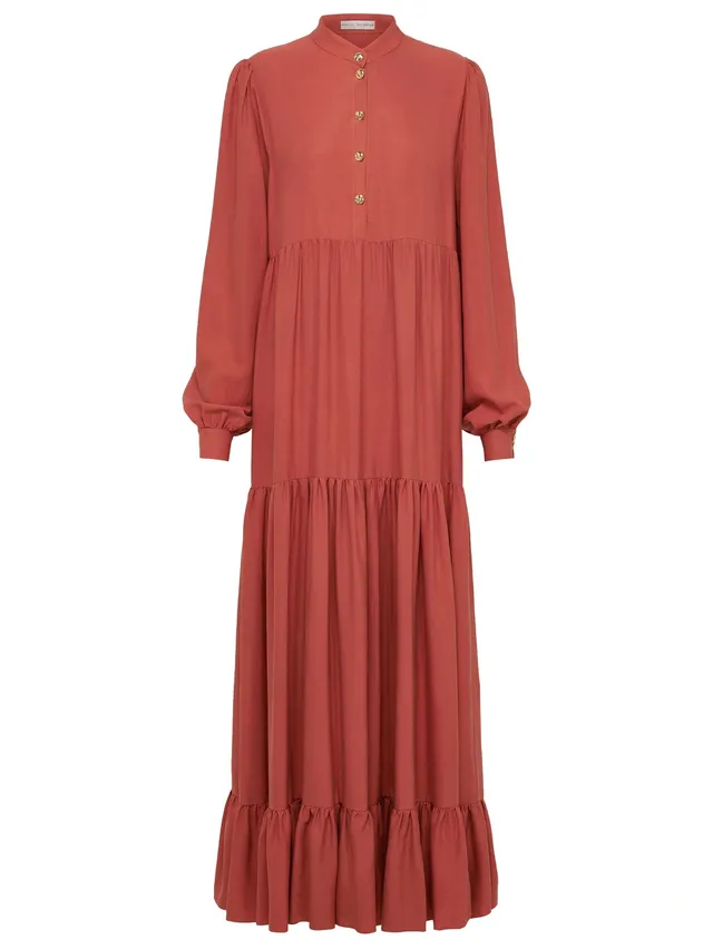 marcel-ostertag-damen-maxikleid-volant-rostrot-viskose image 1