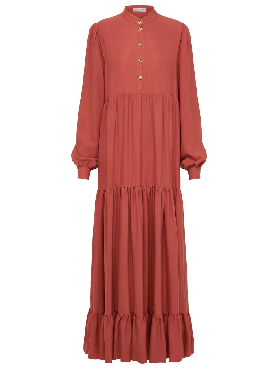 marcel-ostertag-damen-maxikleid-volant-rostrot-viskose image 1