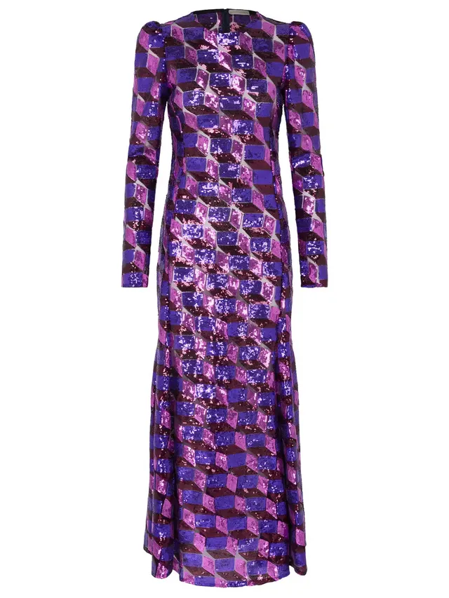 marcel-ostertag-paillettenkleid-lila-maxi-puff-rmel-gr-s image 1